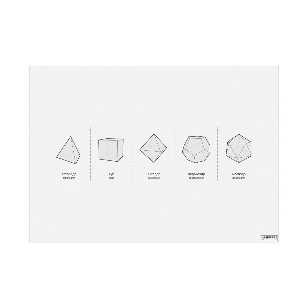 Leskoff Platonic Solids Poster, Belarusian/English-Labeled, image 1 of 2