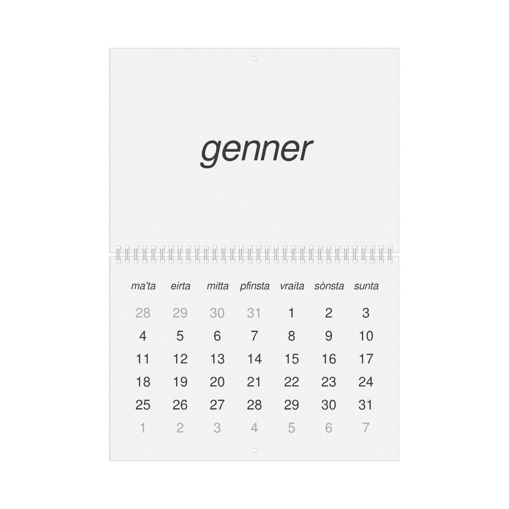 Leskoff 2027 Wall Calendar, Mòcheno-Labeled, Monday-Start Layout, Wire-Bound, 11.7 x 8.3 in (29.7 x 21.0 cm), image 1 of 1