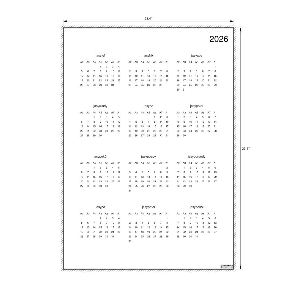 Leskoff 2026 Wall Calendar, Guarani-Labeled, Monday-Start Layout, Poster / Wall Print, 23.4 x 33.1 in (59.4 x 84.1 cm), image 2 of 2