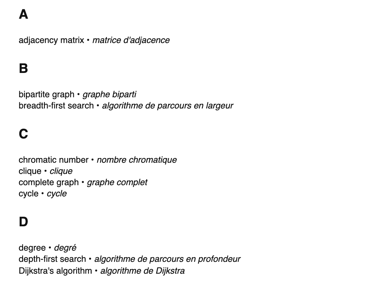 Graph theory terms in French