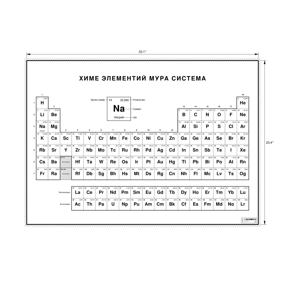 Leskoff Periodic Table Chart, 33.1 x 23.4 in (84.1 x 59.4 cm, Poster / Wall Chart), 18-Column Layout, Ingush-Labeled, image 1 of 2