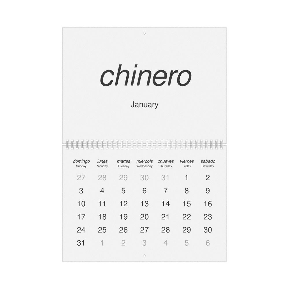 Leskoff 2027 Wall Calendar, Aragonese/English-Labeled, Sunday-Start Layout, Wire-Bound, 11.7 x 8.3 in (29.7 x 21.0 cm), image 1 of 1