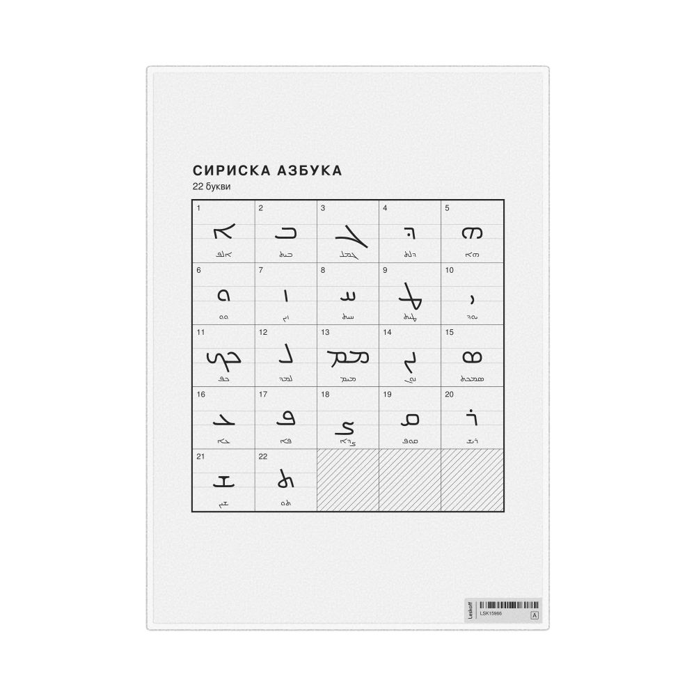 Leskoff Syriac Alphabet Chart, 8.3 x 11.7 in (21.0 x 29.7 cm, Desk Chart, Laminated), Macedonian-Labeled, image 1 of 2
