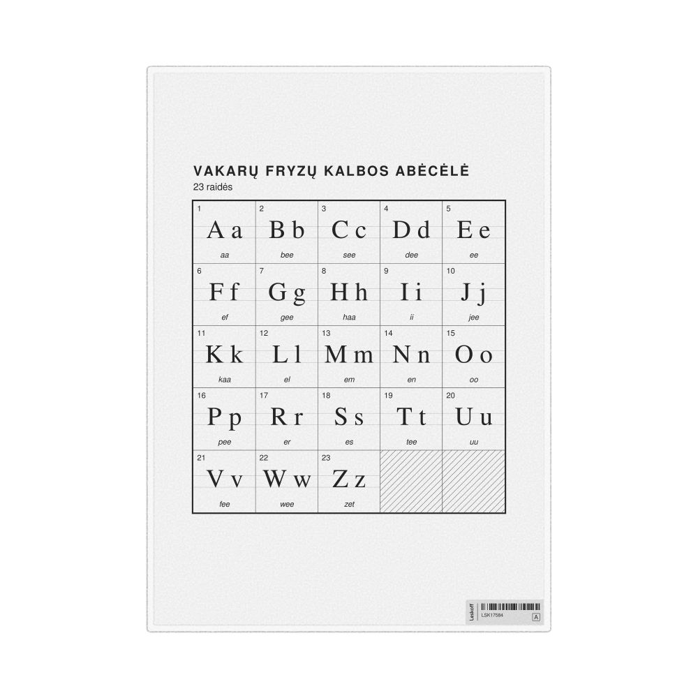 Leskoff West Frisian Alphabet Chart, 8.3 x 11.7 in (21.0 x 29.7 cm, Desk Chart, Laminated), Lithuanian-Labeled, image 1 of 2