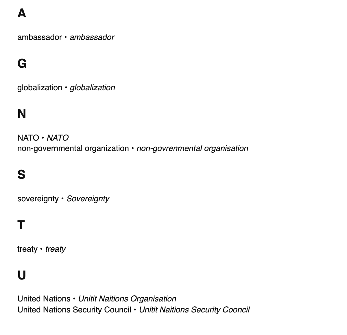 International relations terms in Scots