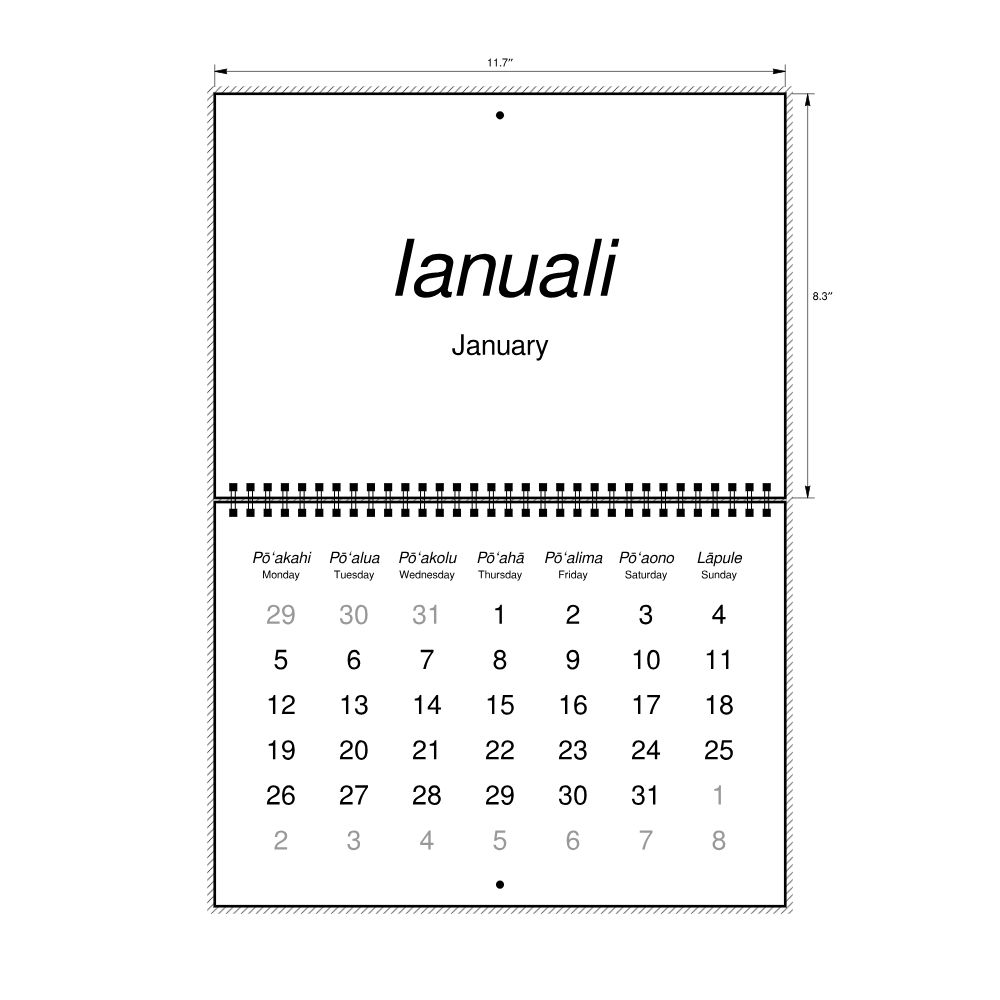 Leskoff 2026 Wall Calendar, Hawaiian/English-Labeled, Monday-Start Layout, Wire-Bound, 11.7 x 8.3 in (29.7 x 21.0 cm), image 2 of 2