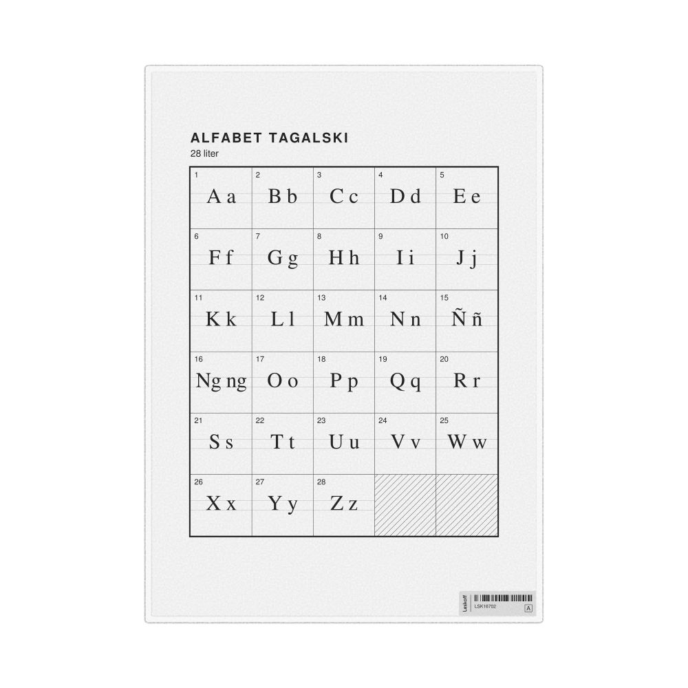 Leskoff Tagalog Alphabet Chart, 8.3 x 11.7 in (21.0 x 29.7 cm, Desk Chart, Laminated), Polish-Labeled, image 1 of 2