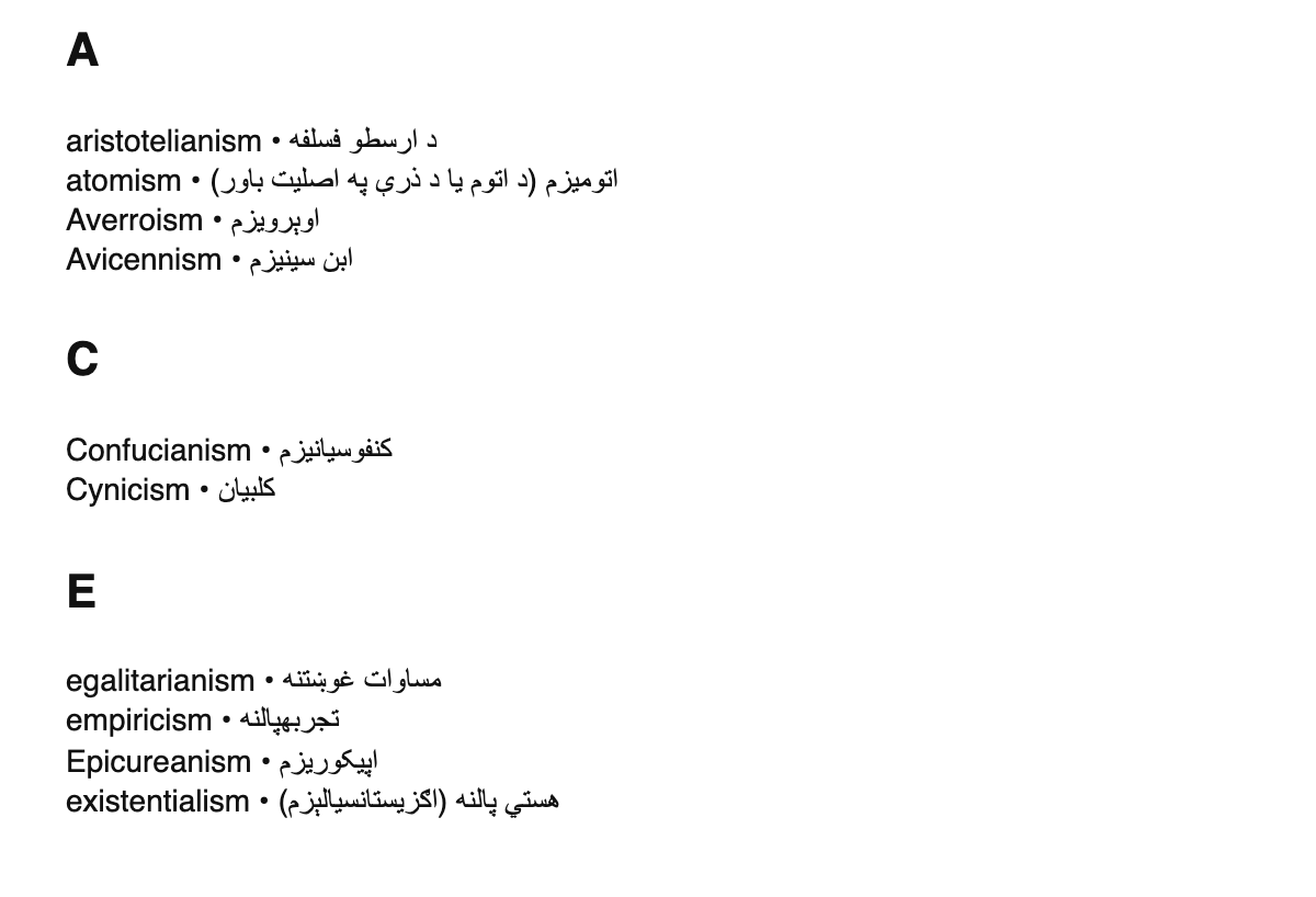 Philosophical movements in Pashto
