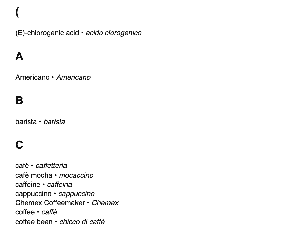 Coffee terms in Italian
