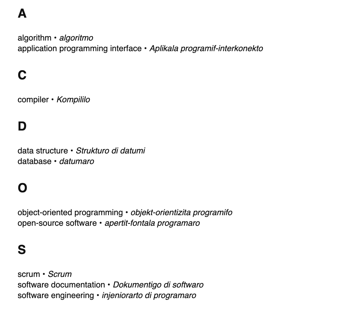 Software engineering terms in Ido