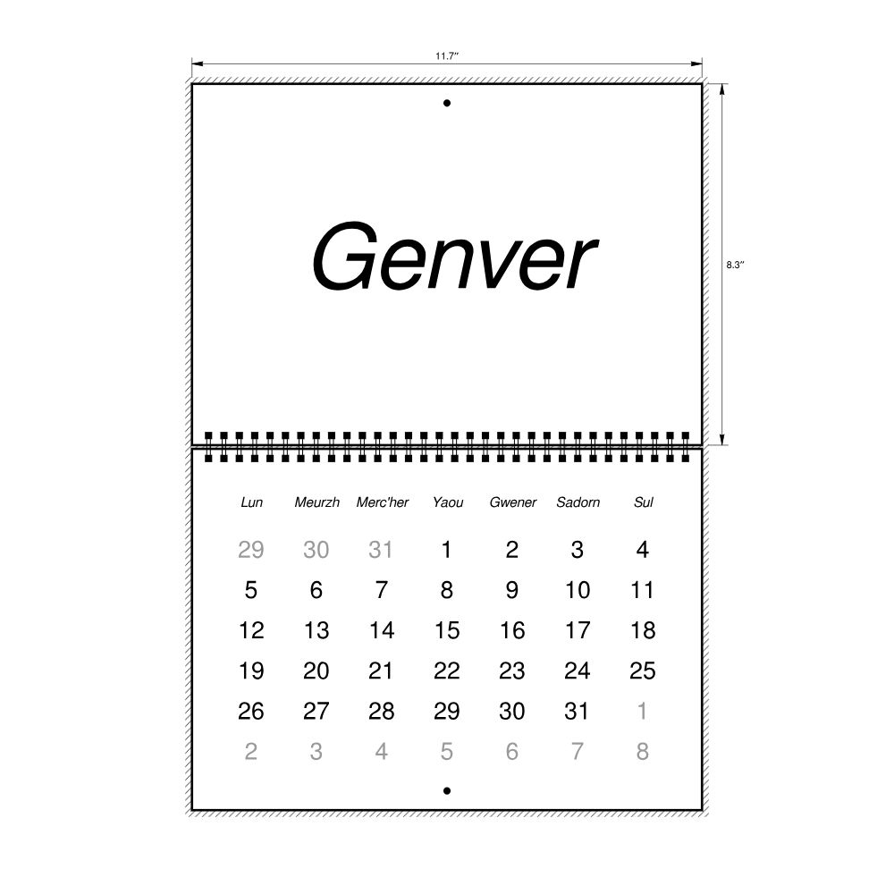 Leskoff 2026 Wall Calendar, Breton-Labeled, Monday-Start Layout, Wire-Bound, 11.7 x 8.3 in (29.7 x 21.0 cm), image 2 of 2