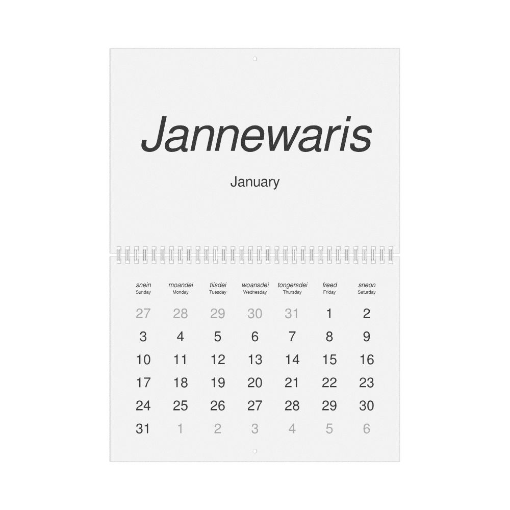 Leskoff 2027 Wall Calendar, West Frisian/English-Labeled, Sunday-Start Layout, Wire-Bound, 11.7 x 8.3 in (29.7 x 21.0 cm), image 1 of 1