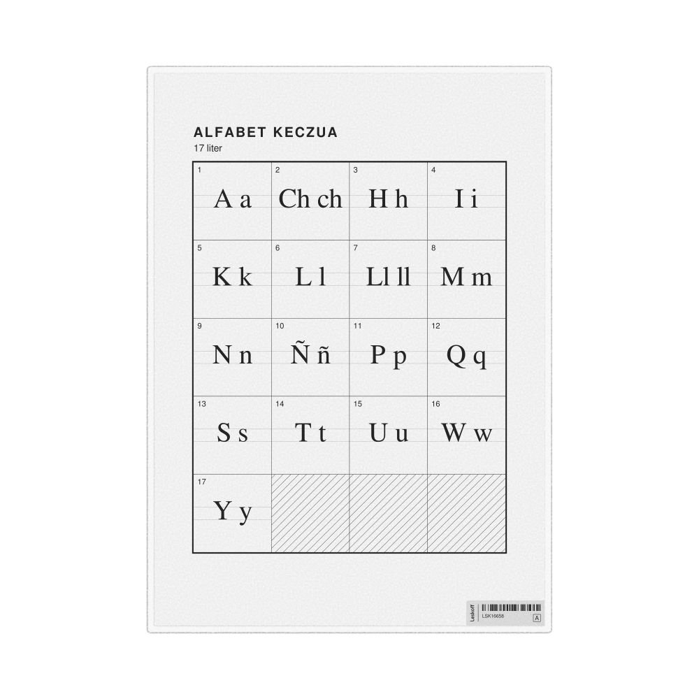 Leskoff Quechua Alphabet Chart, 8.3 x 11.7 in (21.0 x 29.7 cm, Desk Chart, Laminated), Polish-Labeled, image 1 of 2