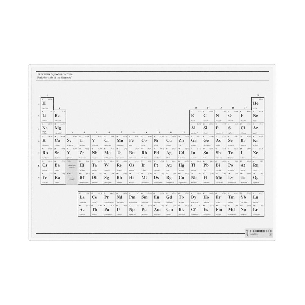 Leskoff Ossetian-Language Periodic Table, Ossetian/English-Labeled, image 1 of 1