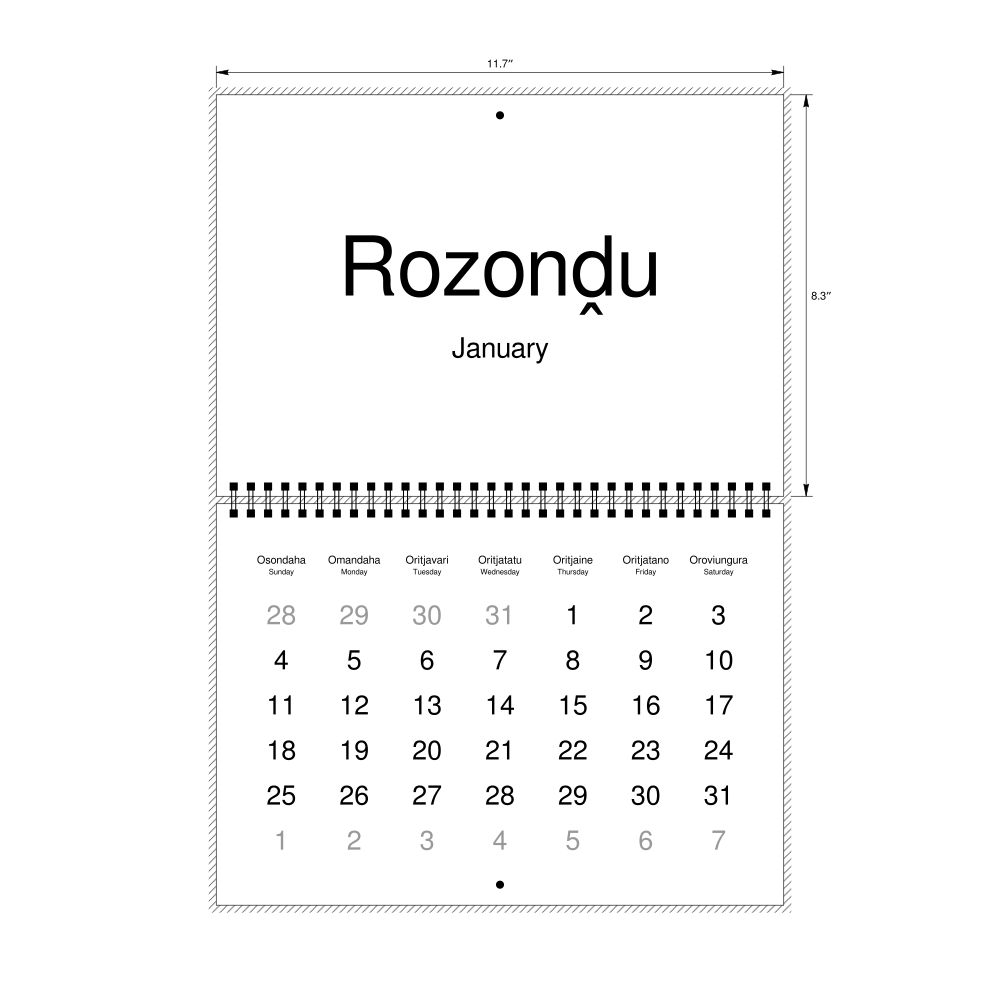 Leskoff 2026 Wall Calendar, Herero/English-Labeled, Sunday-Start Layout, Wire-Bound, 11.7 x 8.3 in (29.7 x 21.0 cm), image 2 of 2