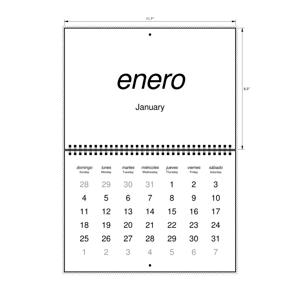 Leskoff 2026 Wall Calendar, Spanish/English-Labeled, Sunday-Start Layout, Wire-Bound, 11.7 x 8.3 in (29.7 x 21.0 cm), image 2 of 2