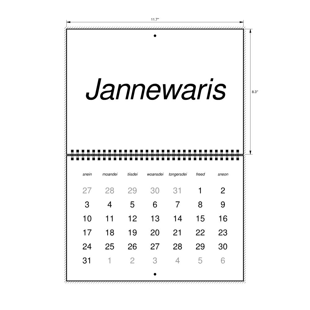 Leskoff 2027 Wall Calendar, West Frisian-Labeled, Sunday-Start Layout, Wire-Bound, 11.7 x 8.3 in (29.7 x 21.0 cm), image 2 of 2