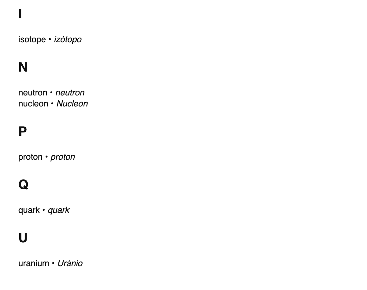 Nuclear physics terms in Venetian