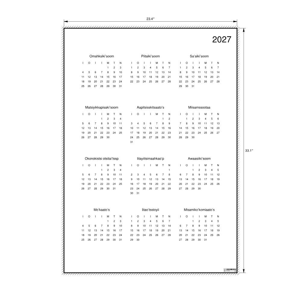 Leskoff 2027 Wall Calendar, Blackfoot-Labeled, Monday-Start Layout, Poster / Wall Print, 23.4 x 33.1 in (59.4 x 84.1 cm), image 2 of 2