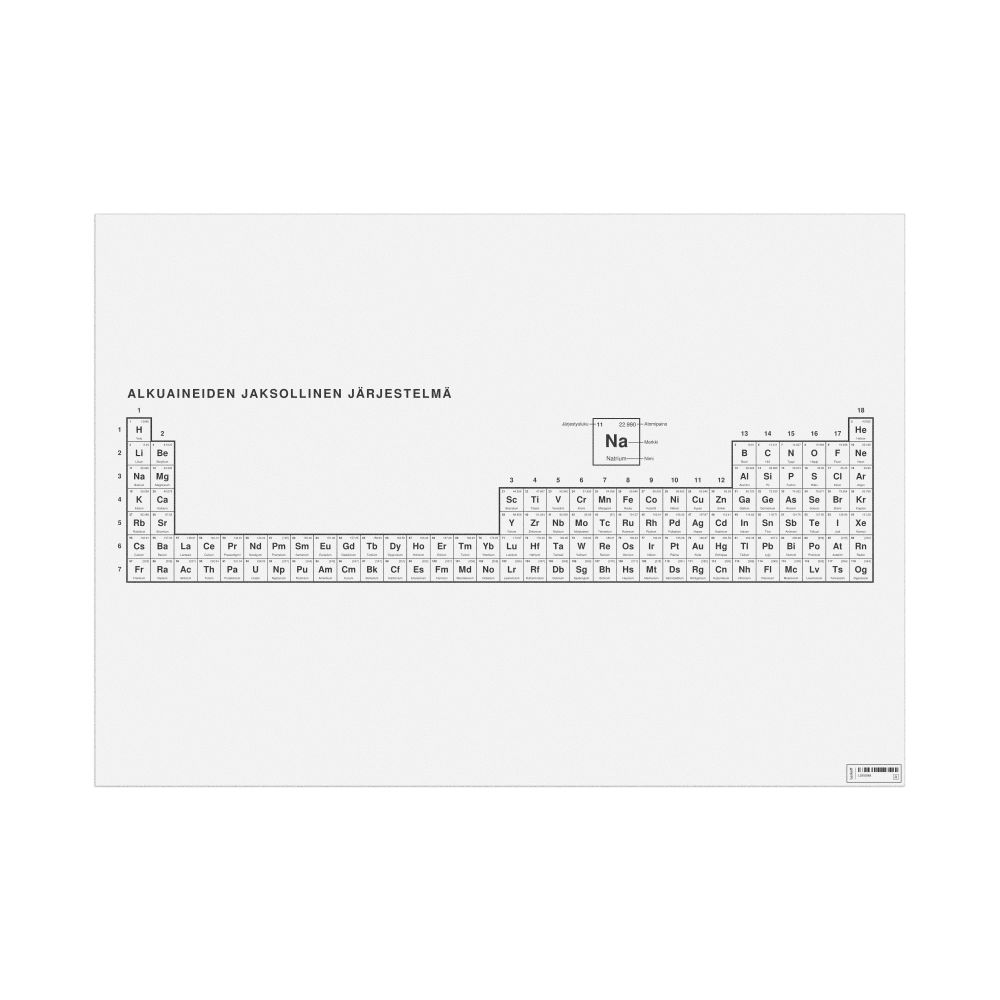 Leskoff Periodic Table Chart, 33.1 x 23.4 in (84.1 x 59.4 cm, Poster / Wall Chart), 32-Column Layout, Finnish-Labeled, image 1 of 2