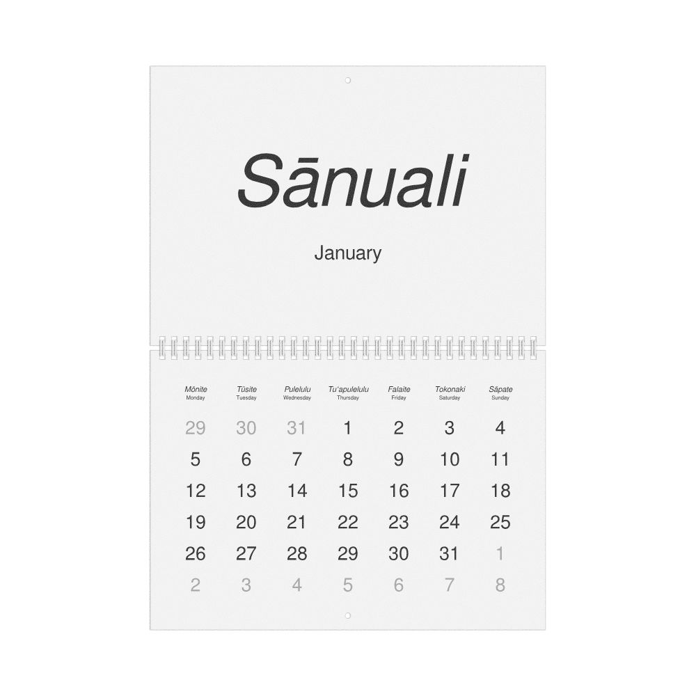 Leskoff 2026 Wall Calendar, Tongan/English-Labeled, Monday-Start Layout, Wire-Bound, 11.7 x 8.3 in (29.7 x 21.0 cm), image 1 of 1