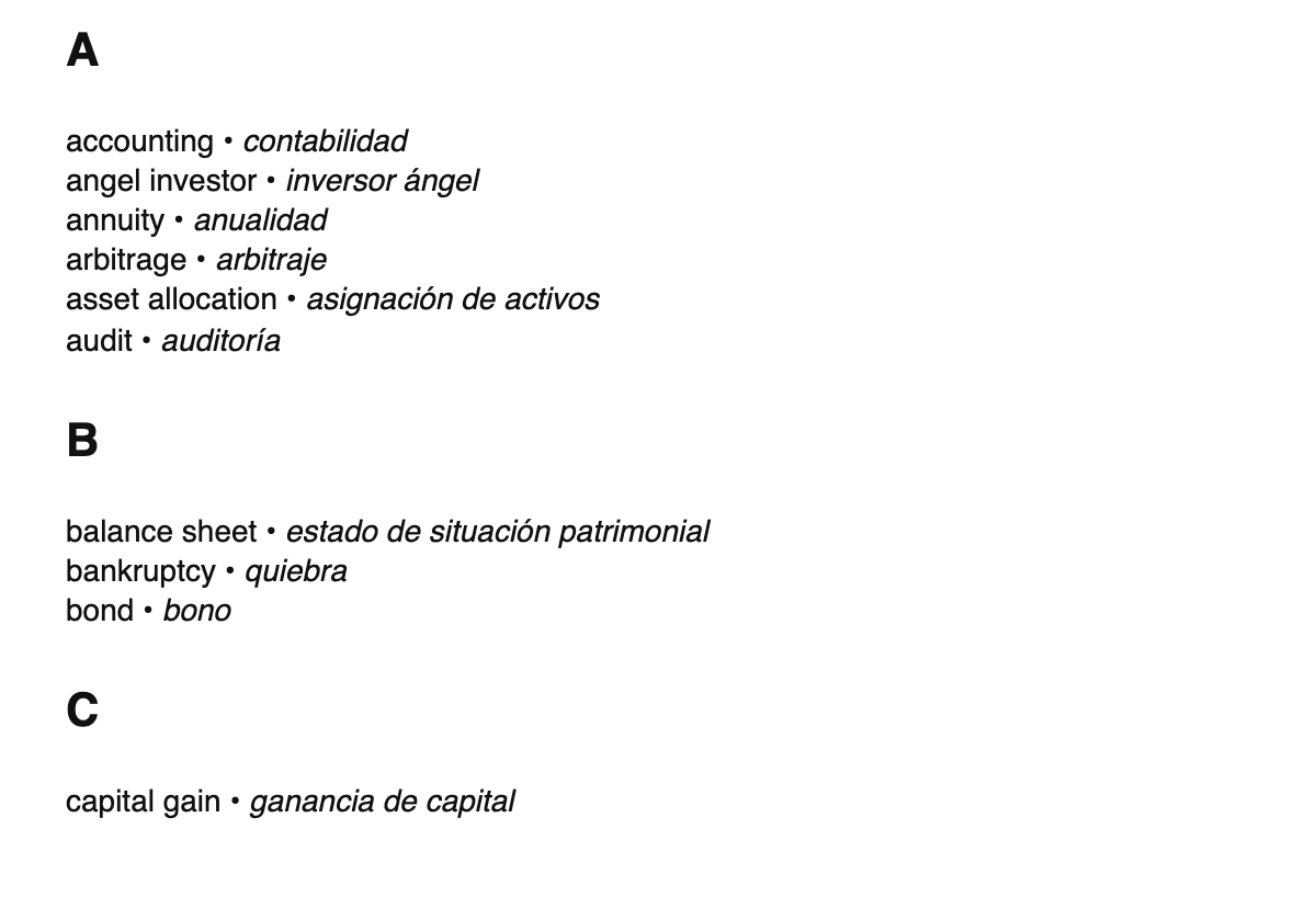 Finance terms in Spanish