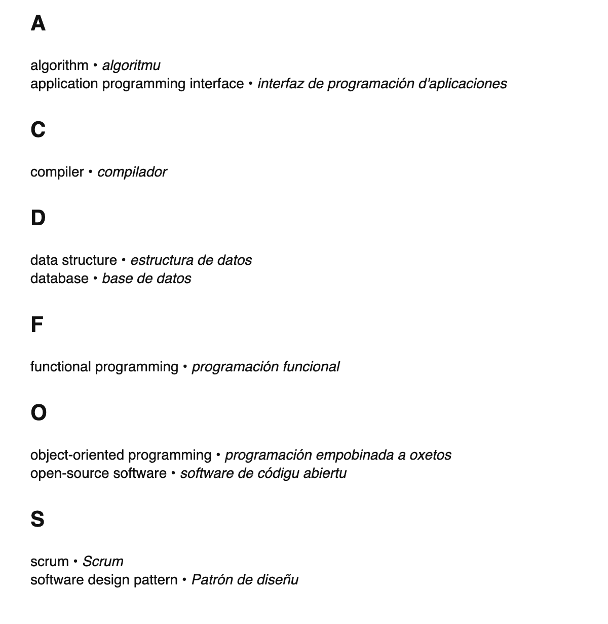 Software engineering terms in Asturian