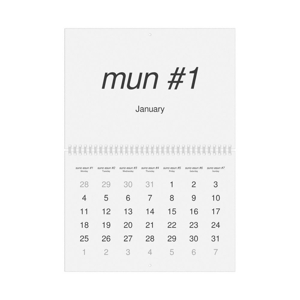 Leskoff 2027 Wall Calendar, Toki Pona/English-Labeled, Monday-Start Layout, Wire-Bound, 11.7 x 8.3 in (29.7 x 21.0 cm), image 1 of 1