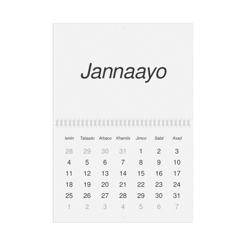 Leskoff 2027 Wall Calendar, Somali-Labeled, Monday-Start Layout, Wire-Bound, 11.7 x 8.3 in (29.7 x 21.0 cm), image 1 of 1