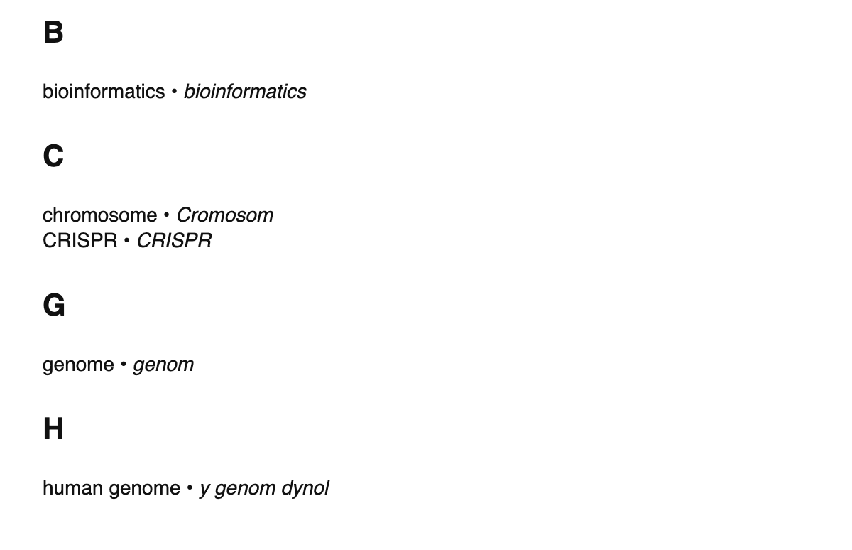 Genomics terms in Welsh