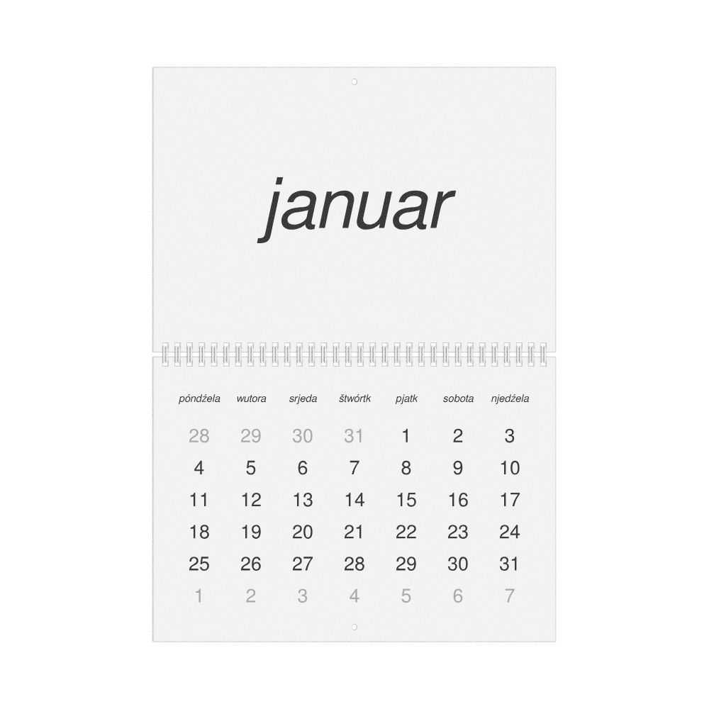 Leskoff 2027 Wall Calendar, Upper Sorbian-Labeled, Monday-Start Layout, Wire-Bound, 11.7 x 8.3 in (29.7 x 21.0 cm), image 1 of 1