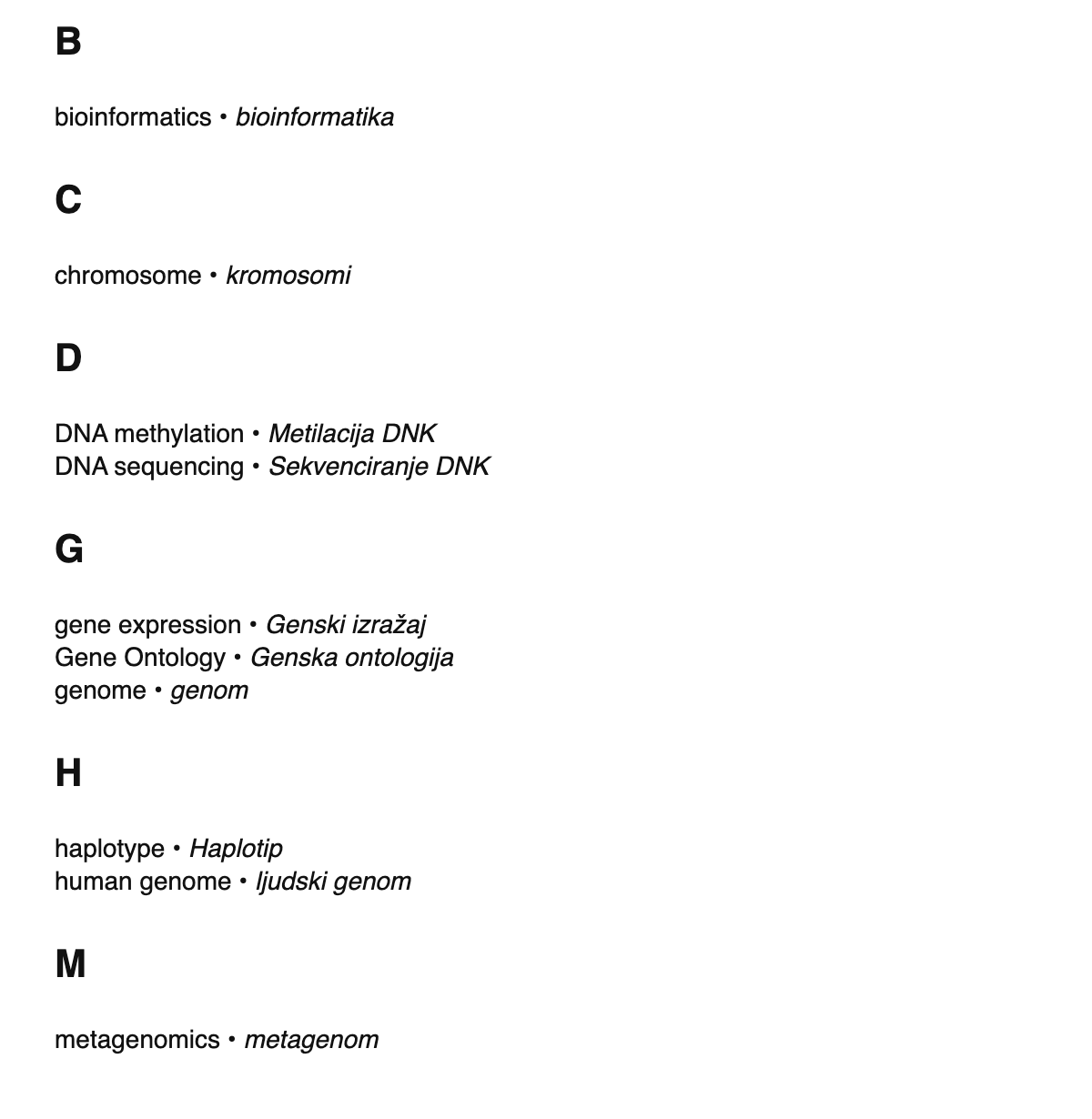 Genomics terms in Croatian
