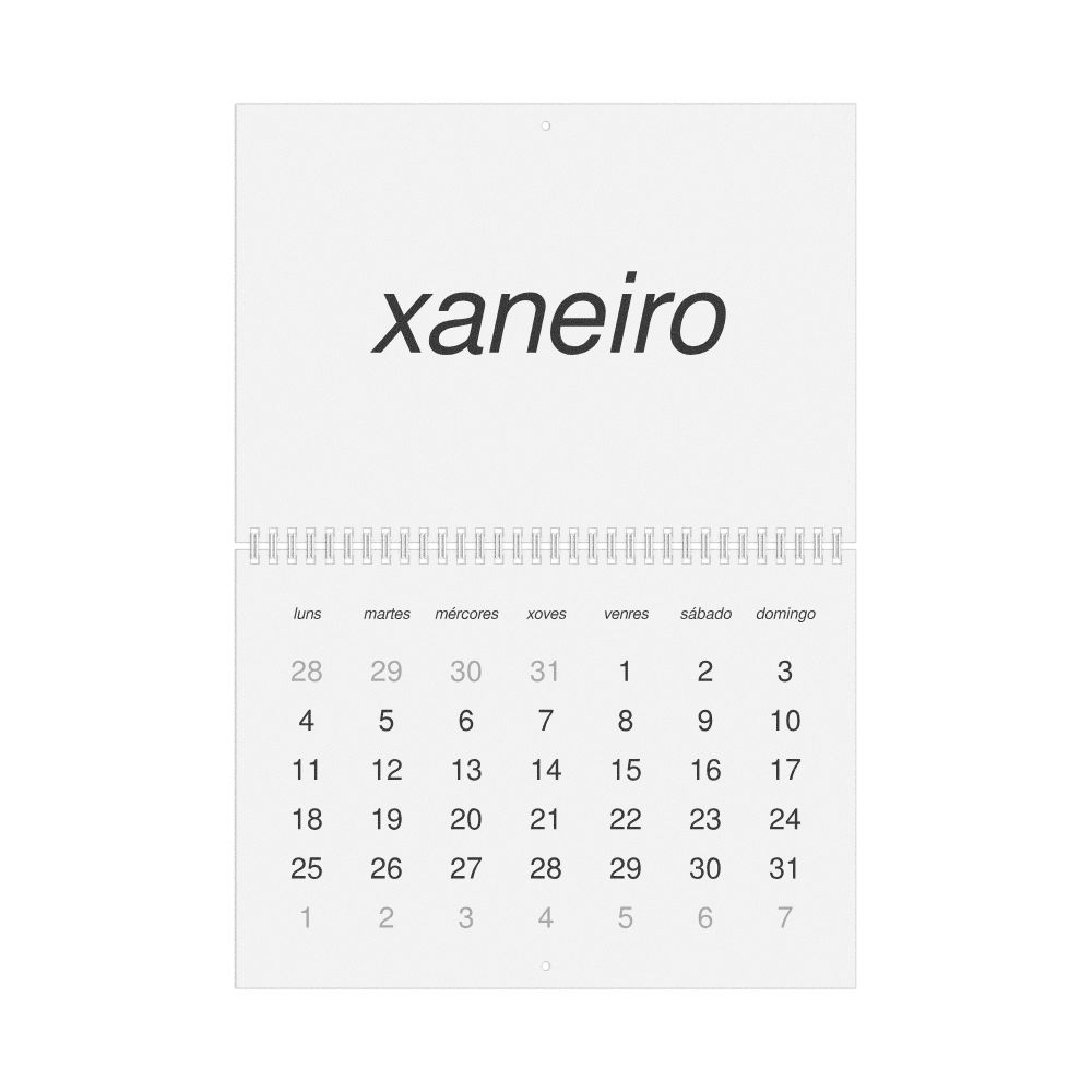 Leskoff 2027 Wall Calendar, Galician-Labeled, Monday-Start Layout, Wire-Bound, 11.7 x 8.3 in (29.7 x 21.0 cm), image 1 of 1