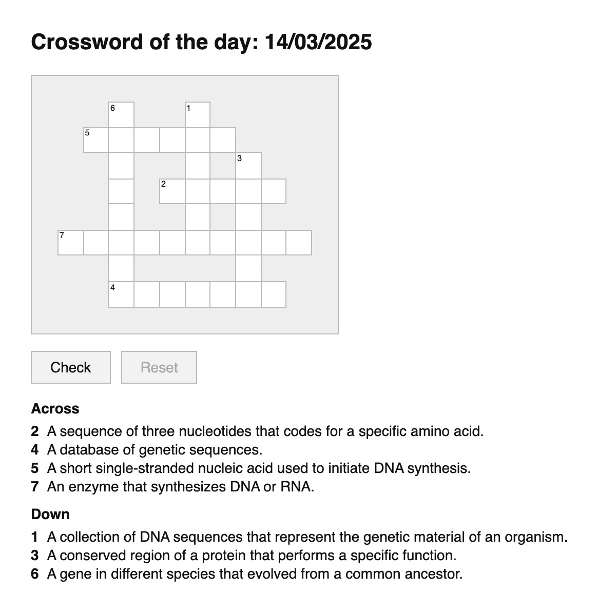 Bioinformatics Crossword