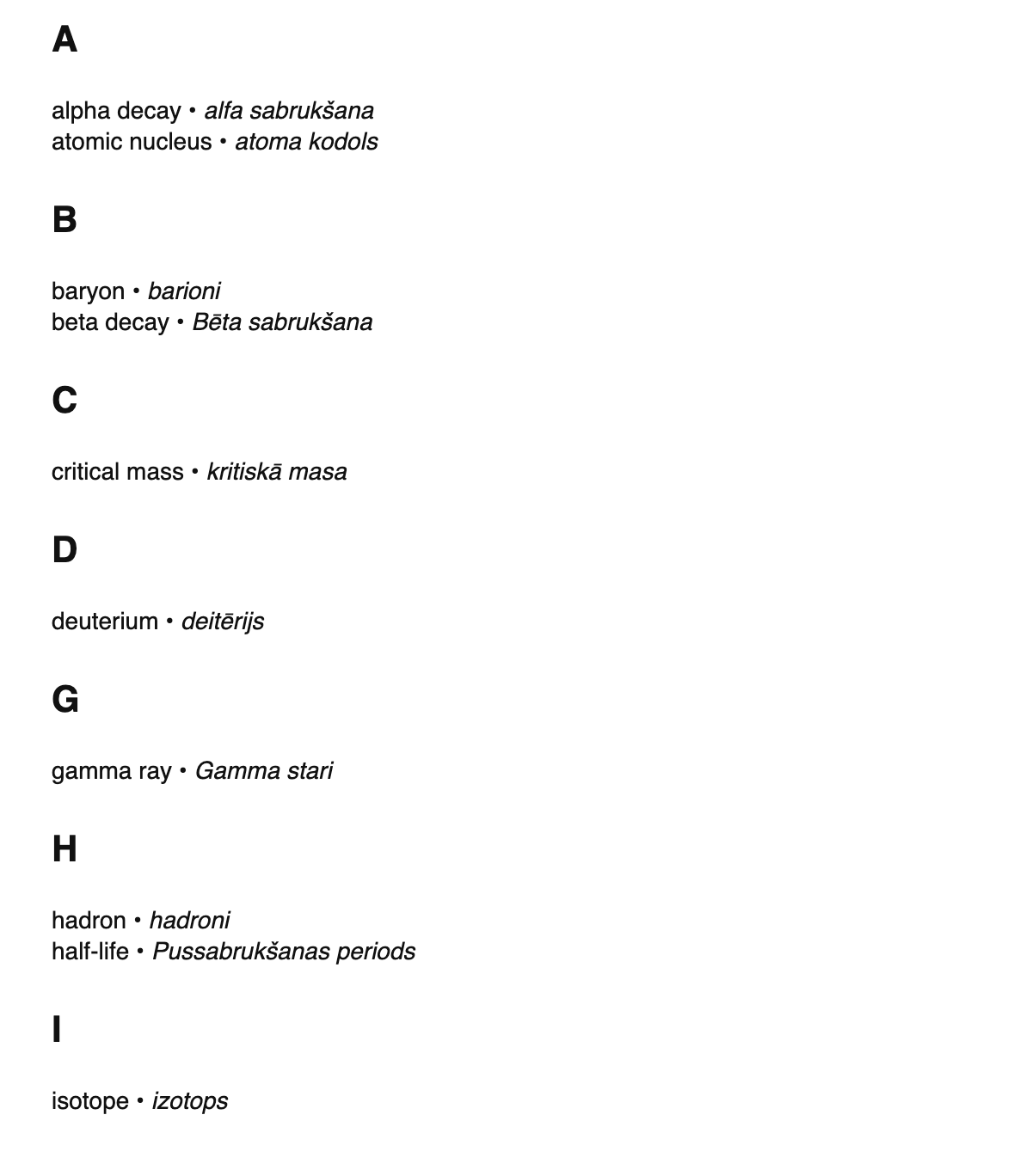 Nuclear physics terms in Latvian