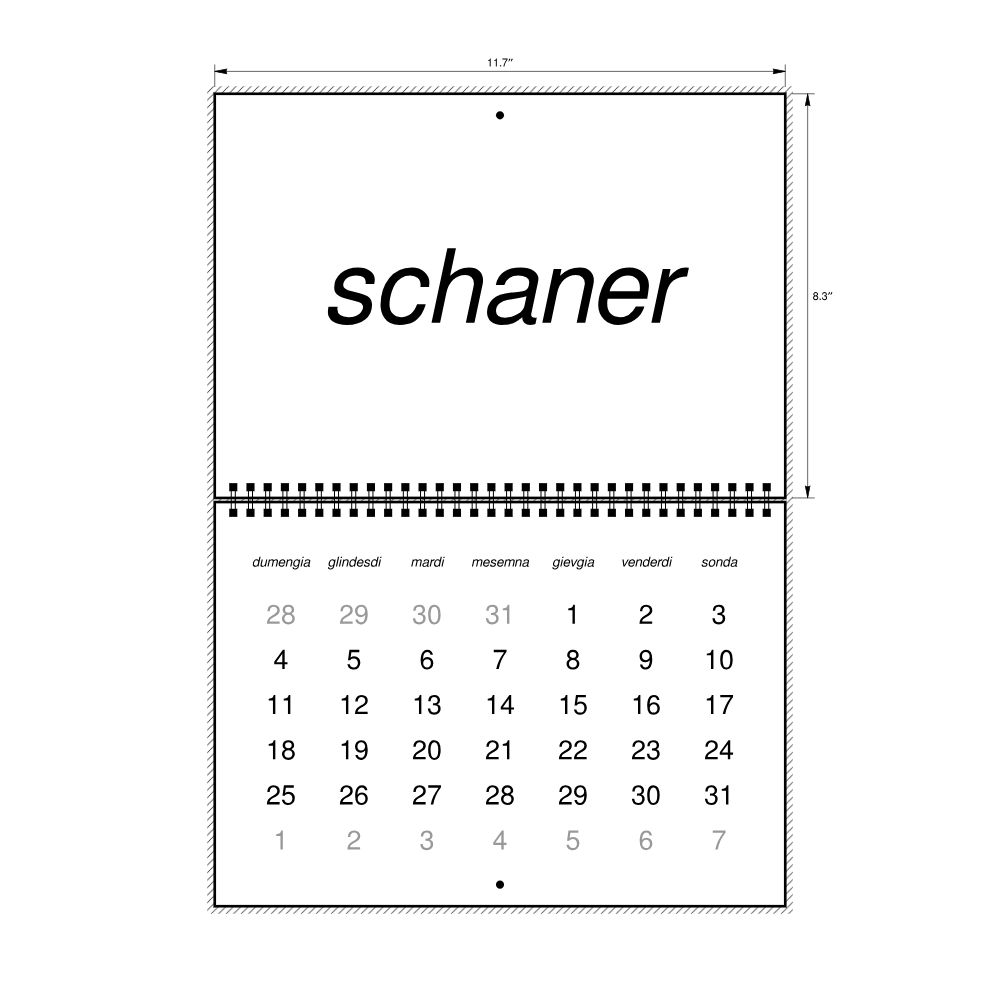 Leskoff 2026 Wall Calendar, Romansh-Labeled, Sunday-Start Layout, Wire-Bound, 11.7 x 8.3 in (29.7 x 21.0 cm), image 2 of 2
