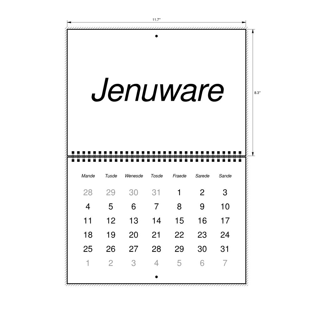 Leskoff 2027 Wall Calendar, Bislama-Labeled, Monday-Start Layout, Wire-Bound, 11.7 x 8.3 in (29.7 x 21.0 cm), image 2 of 2