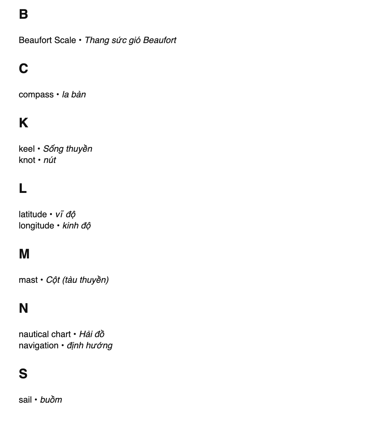 Sailing terms in Vietnamese