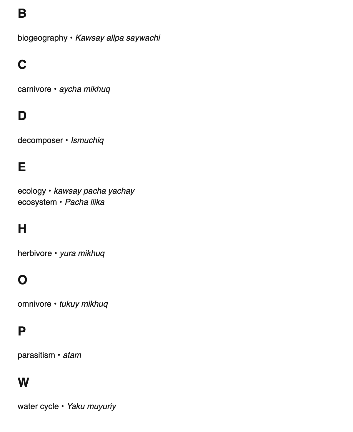 Ecology terms in Quechua