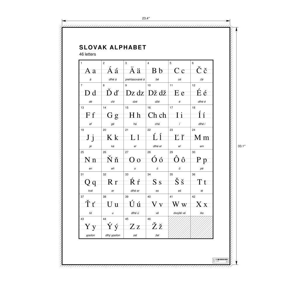 Leskoff Slovak Alphabet Chart, 23.4 x 33.1 in (59.4 x 84.1 cm, Poster / Wall Chart), image 1 of 2