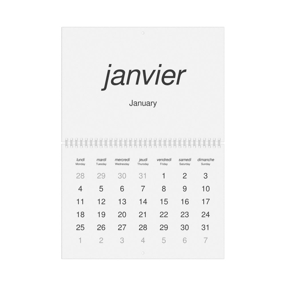 Leskoff 2027 Wall Calendar, French/English-Labeled, Monday-Start Layout, Wire-Bound, 11.7 x 8.3 in (29.7 x 21.0 cm), image 1 of 1