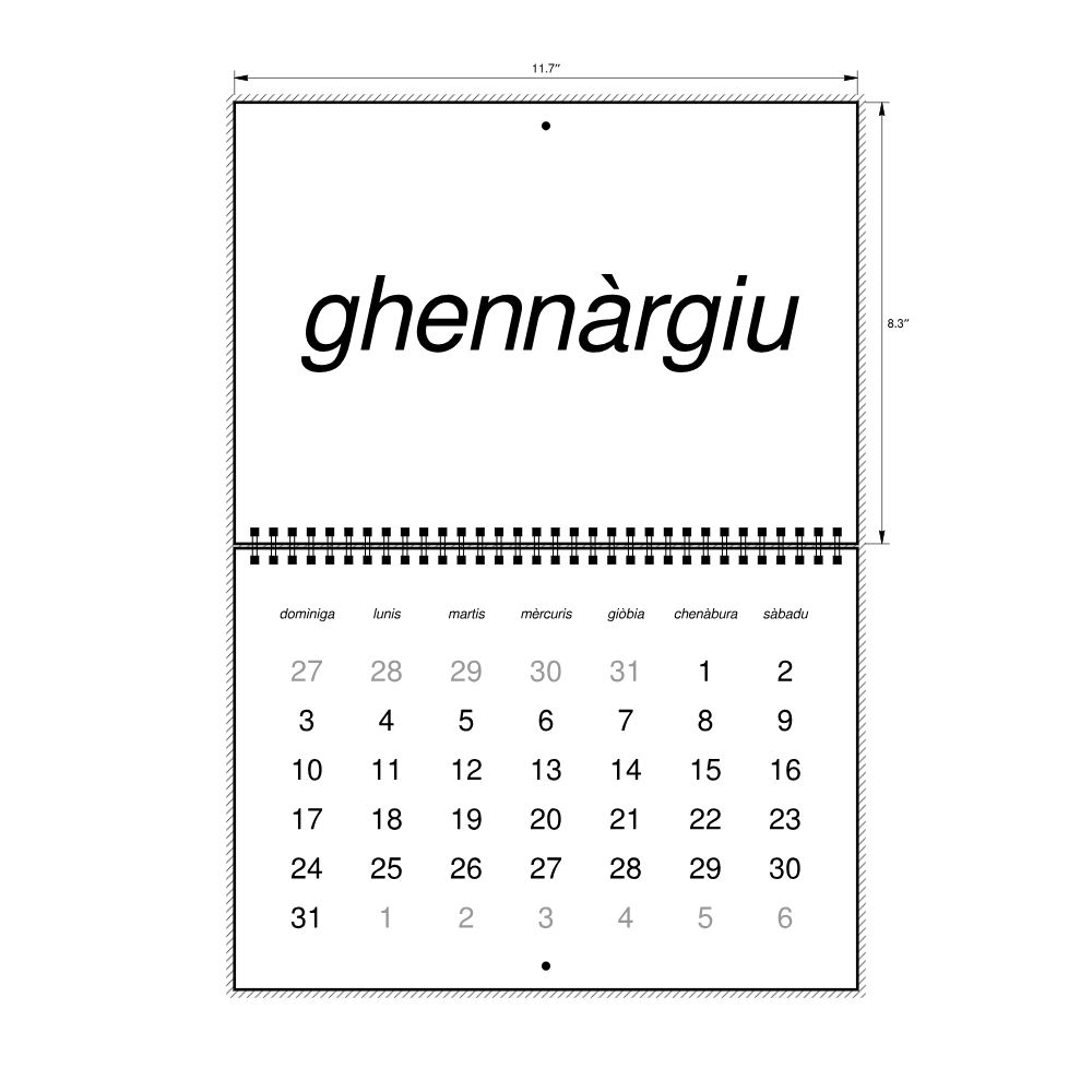 Leskoff 2027 Wall Calendar, Sardinian-Labeled, Sunday-Start Layout, Wire-Bound, 11.7 x 8.3 in (29.7 x 21.0 cm), image 2 of 2