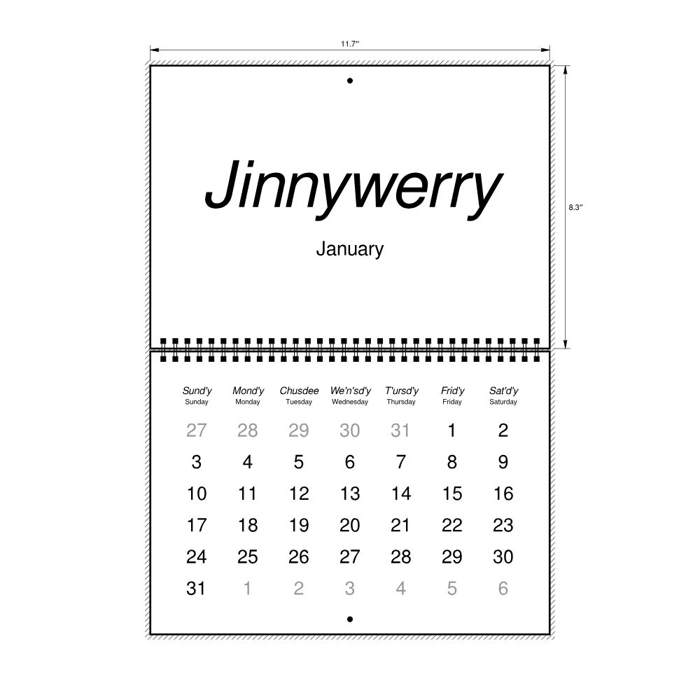 Leskoff 2027 Wall Calendar, Gullah/English-Labeled, Sunday-Start Layout, Wire-Bound, 11.7 x 8.3 in (29.7 x 21.0 cm), image 2 of 2