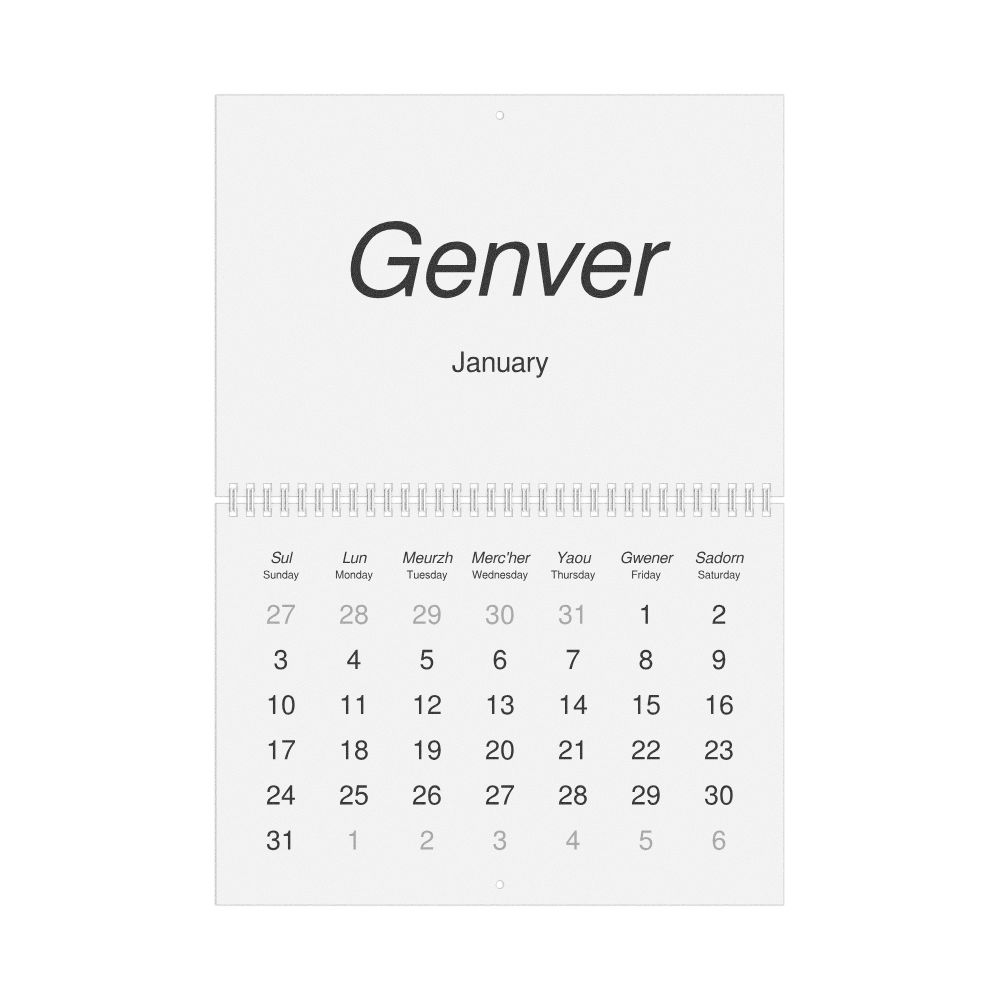Leskoff 2027 Wall Calendar, Breton/English-Labeled, Sunday-Start Layout, Wire-Bound, 11.7 x 8.3 in (29.7 x 21.0 cm), image 1 of 1