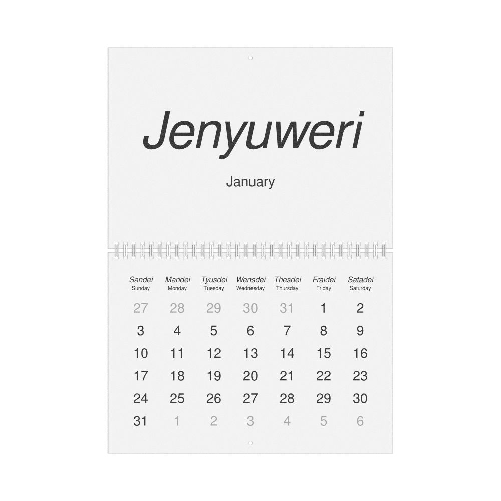 Leskoff 2027 Wall Calendar, Australian Kriol/English-Labeled, Sunday-Start Layout, Wire-Bound, 11.7 x 8.3 in (29.7 x 21.0 cm), image 1 of 1