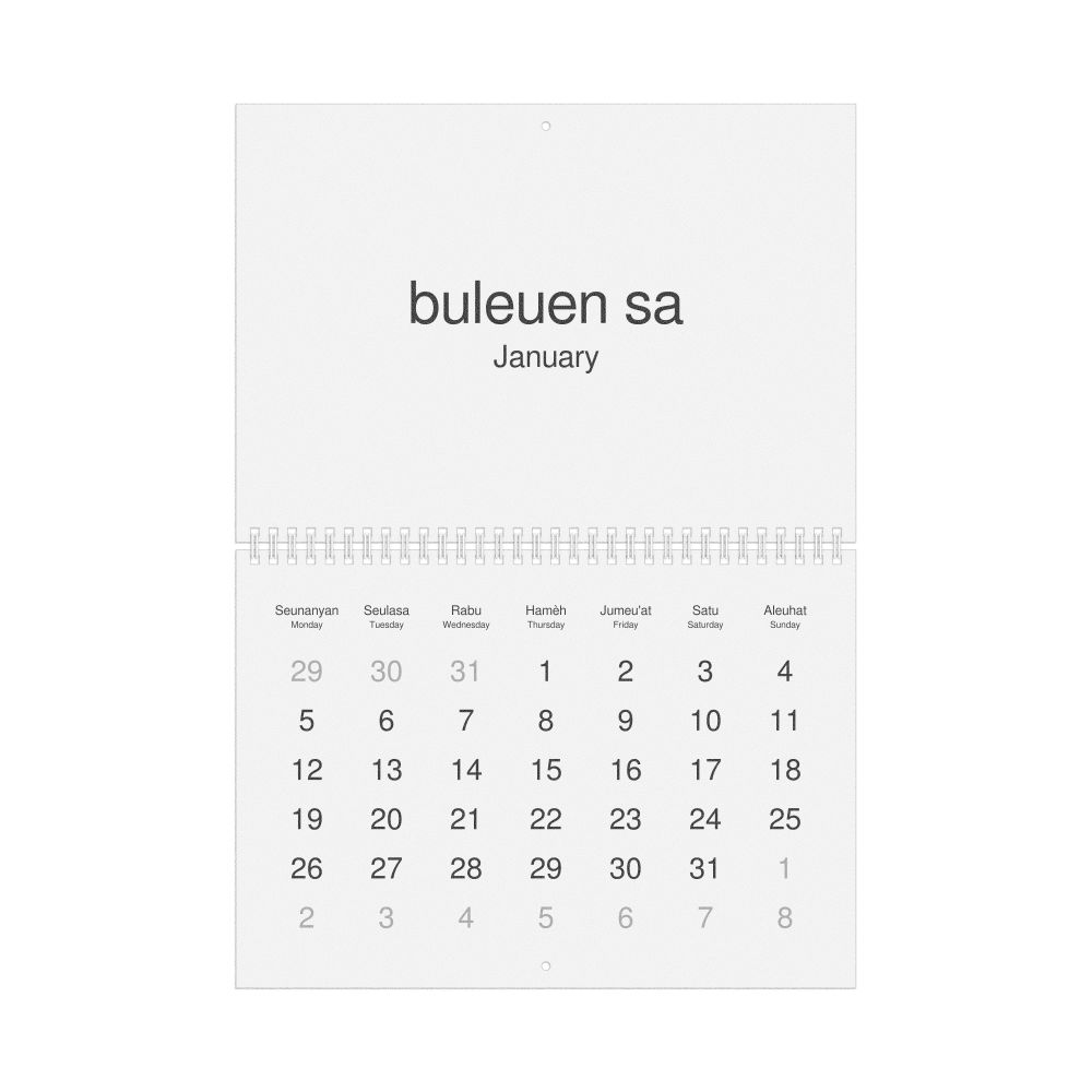 Leskoff 2026 Wall Calendar, Acehnese/English-Labeled, Monday-Start Layout, Wire-Bound, 11.7 x 8.3 in (29.7 x 21.0 cm), image 1 of 1
