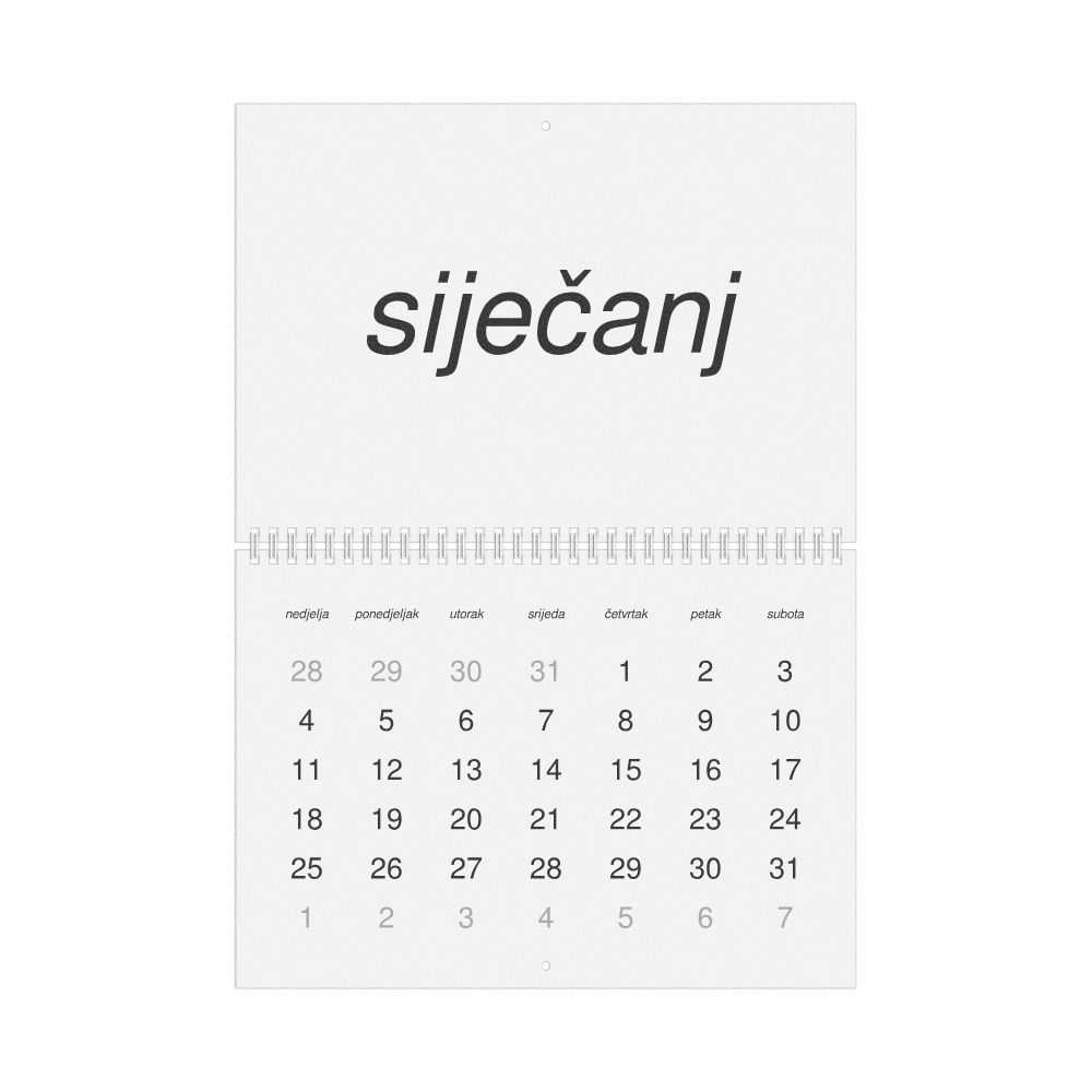 Leskoff 2026 Wall Calendar, Croatian-Labeled, Sunday-Start Layout, Wire-Bound, 11.7 x 8.3 in (29.7 x 21.0 cm), image 1 of 1