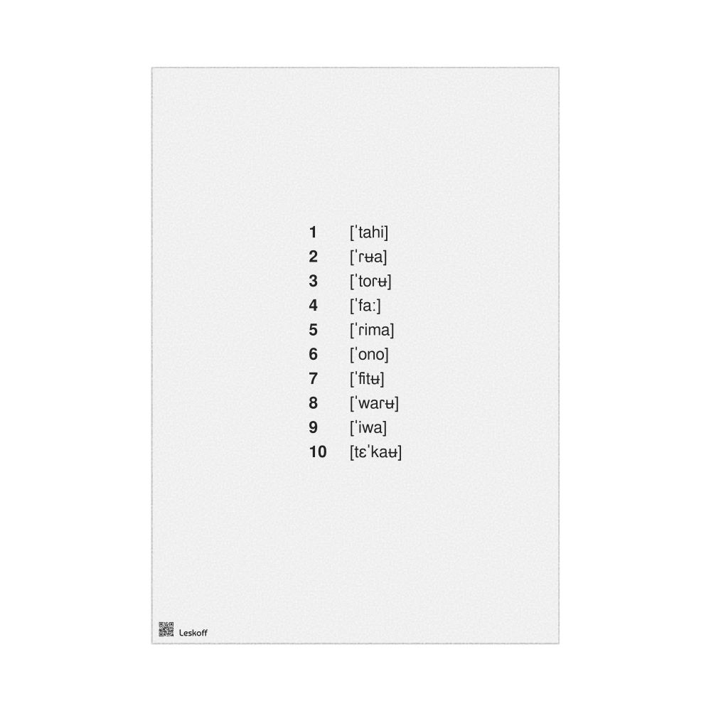 Leskoff Numbers 1–10 Poster, IPA-Labeled (Māori), image 1 of 1