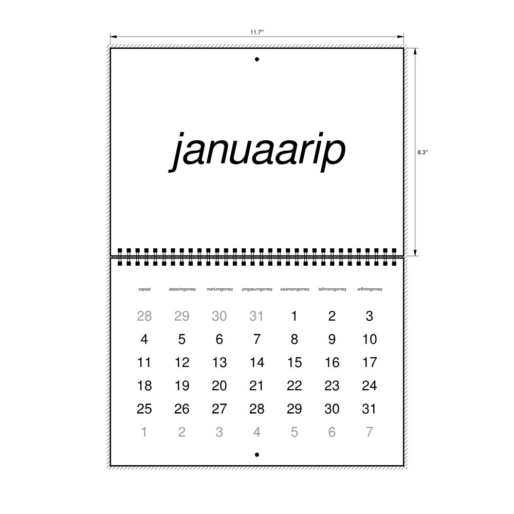 Leskoff 2026 Wall Calendar, Greenlandic-Labeled, Sunday-Start Layout, Wire-Bound, 11.7 x 8.3 in (29.7 x 21.0 cm), image 2 of 2