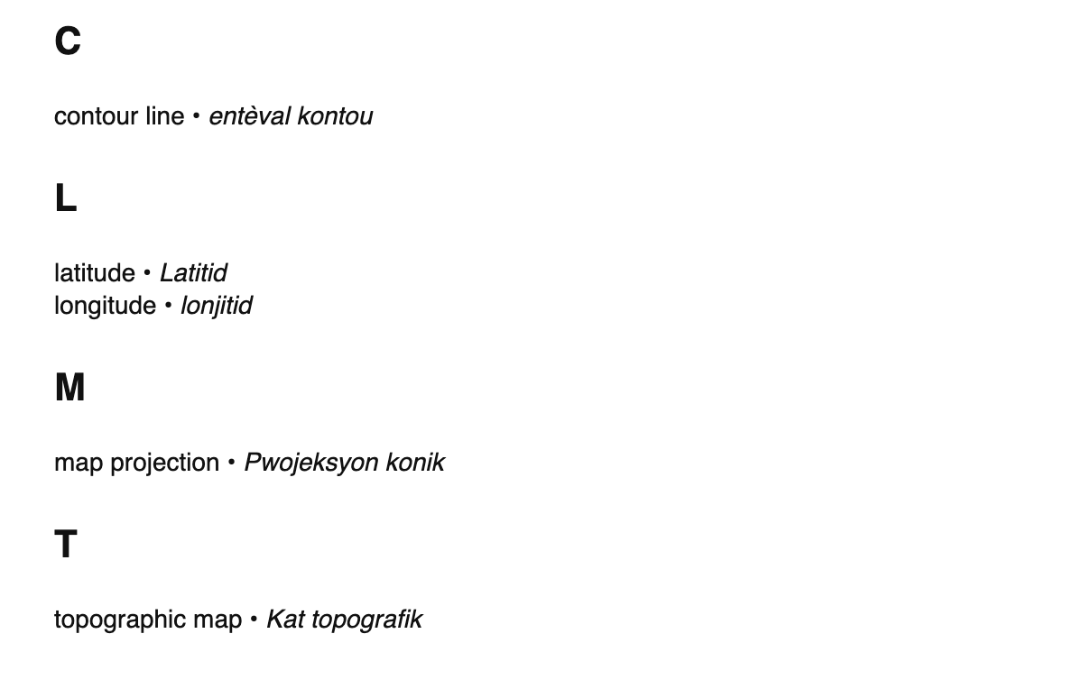 Cartography terms in Haitian Creole